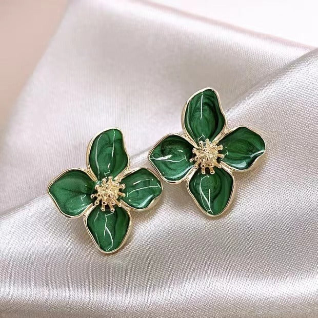 Vintage style drop glaze flower earrings