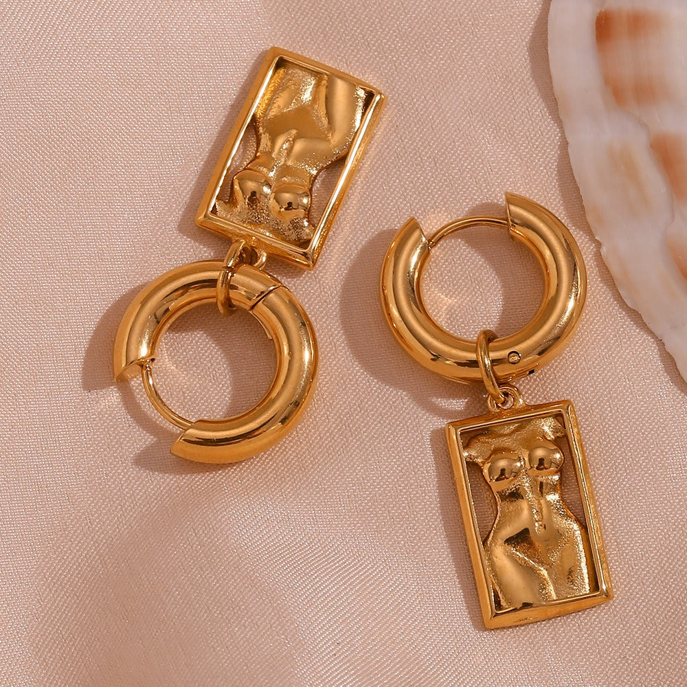 Fashion niche pendant earrings stainless steel art body rectangular pendant