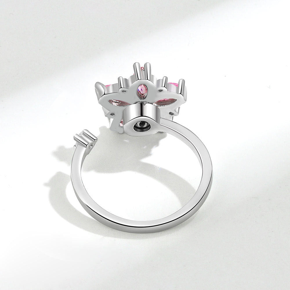 Romantic floral zircon ring with light luxury and niche design