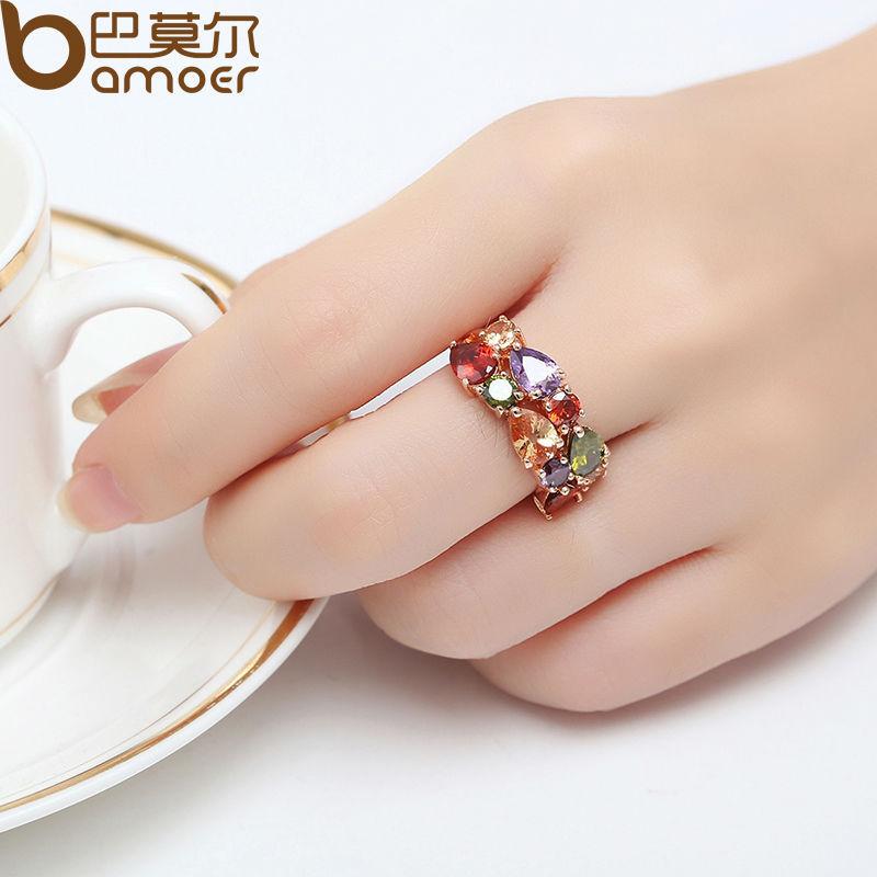 BAMOER Mona Lisa Ring with Colorful Cubic Zircon