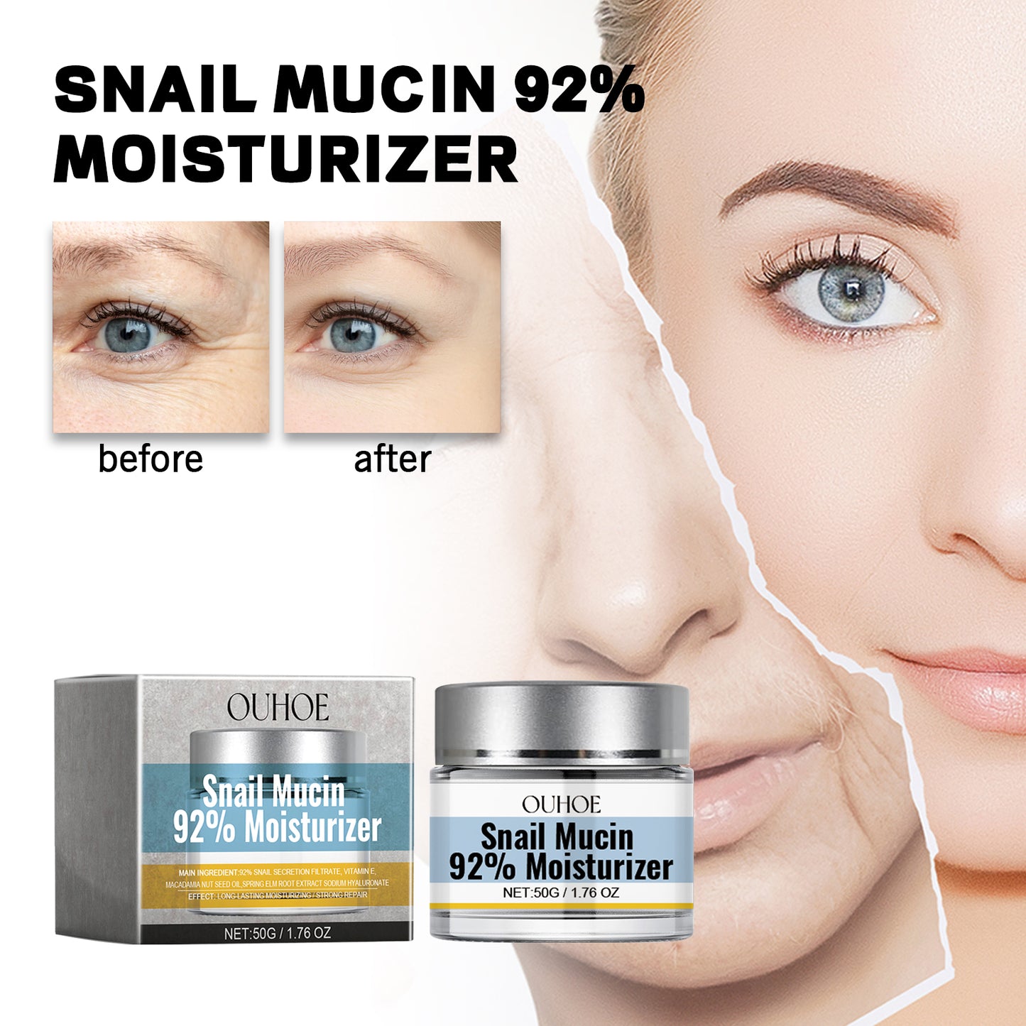 Snail Mucin 92% Moisturizer, Moisturizing And Smoothing Facial Wrinkles Firming And Elastic Skin Care Cream