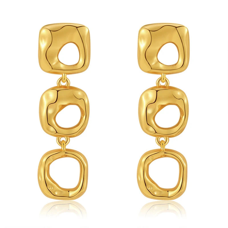 Irregular hollow design earrings brass plated 18K gold color