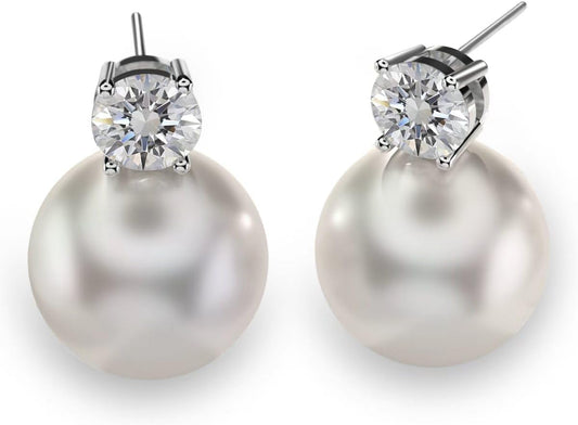 Örhängen med pärlmoissanit, laboratorieodlade diamanter, 925 sterling silver belagt med 18K vitguld, sötvattenspärlor, dampresent.