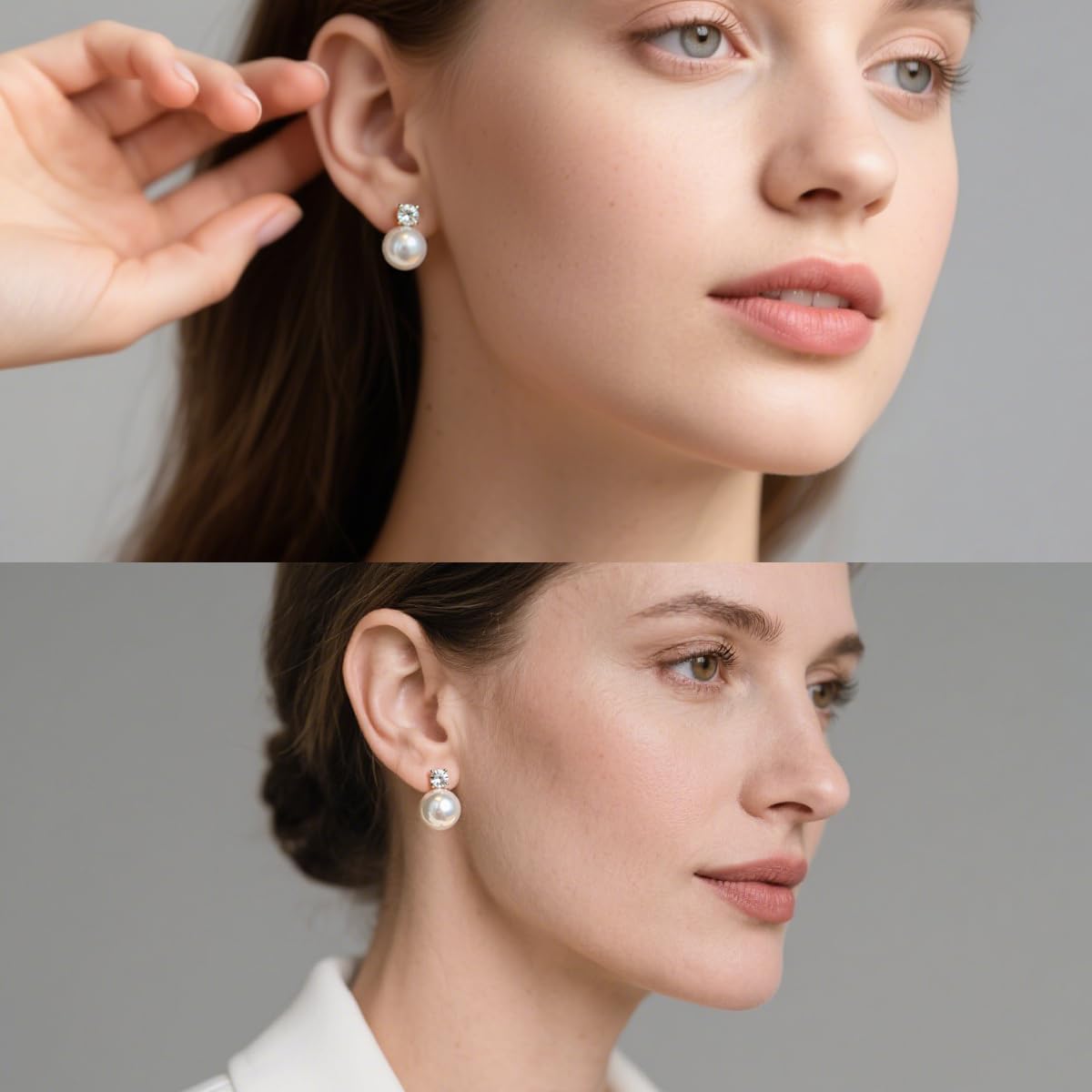 Örhängen med pärlmoissanit, laboratorieodlade diamanter, 925 sterling silver belagt med 18K vitguld, sötvattenspärlor, dampresent.