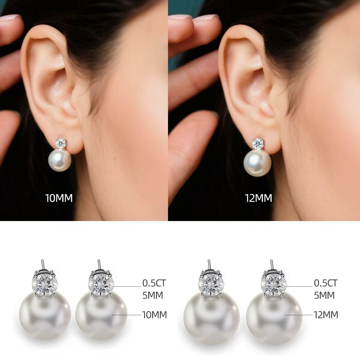 Örhängen med pärlmoissanit, laboratorieodlade diamanter, 925 sterling silver belagt med 18K vitguld, sötvattenspärlor, dampresent.