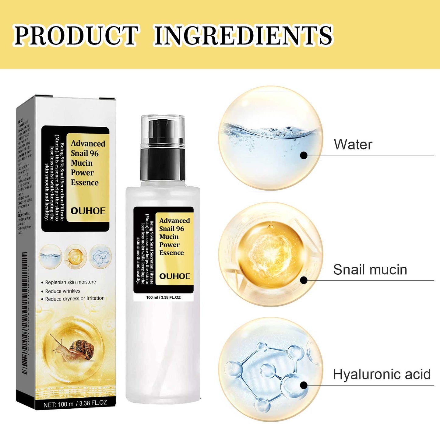 Snail 96 Collagen Power Essence, Repair Skin Barrier Moisturizing And Fading Dark Spots Snail Essence