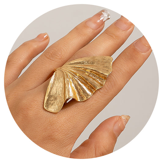 Sweet and Cool Leaf Ring, Female Personalized Metal Texture Alloy Leaf Ring
