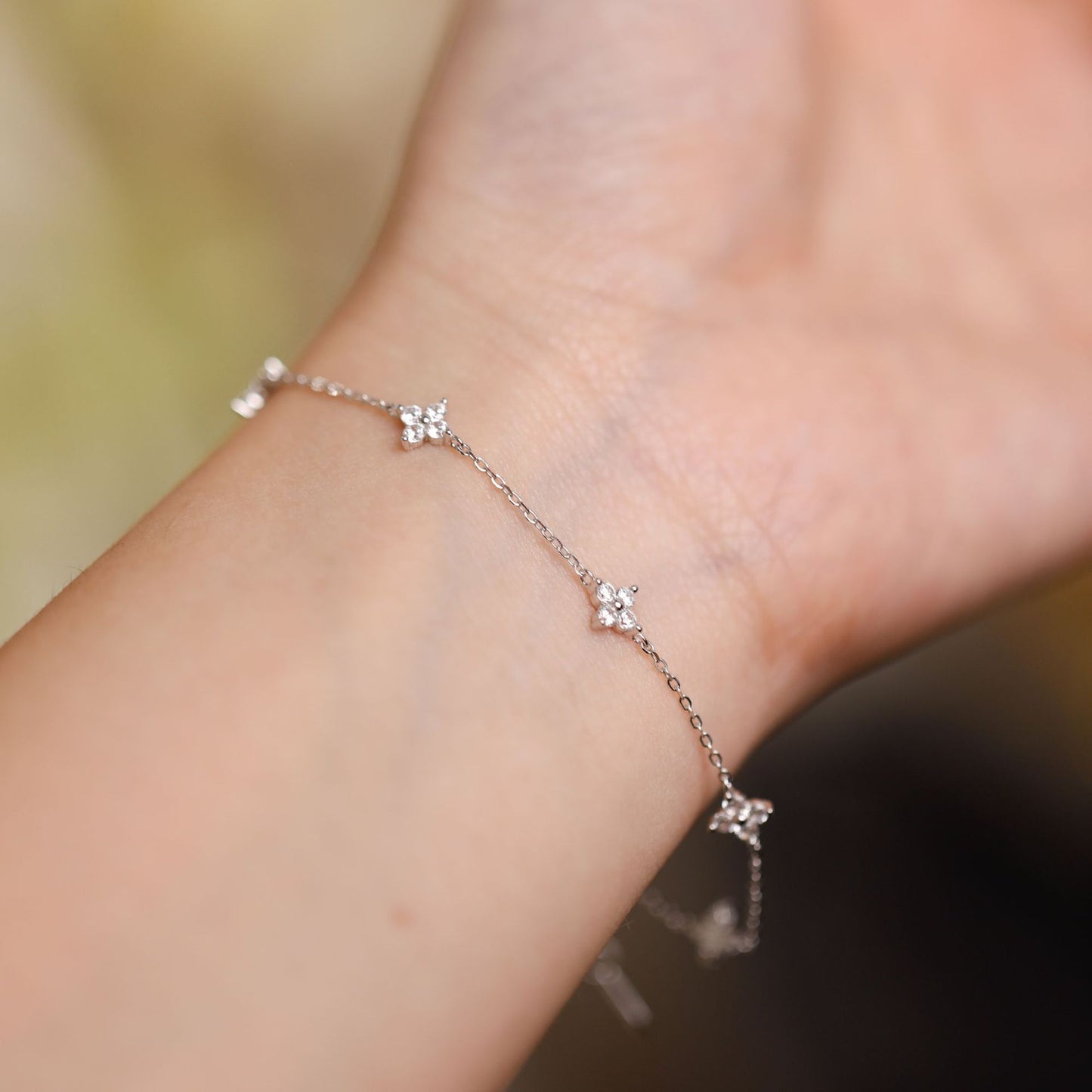 925 Sterling Silver Five Small Flower Clear Zircon Bracelet Simple INS Gold Silver