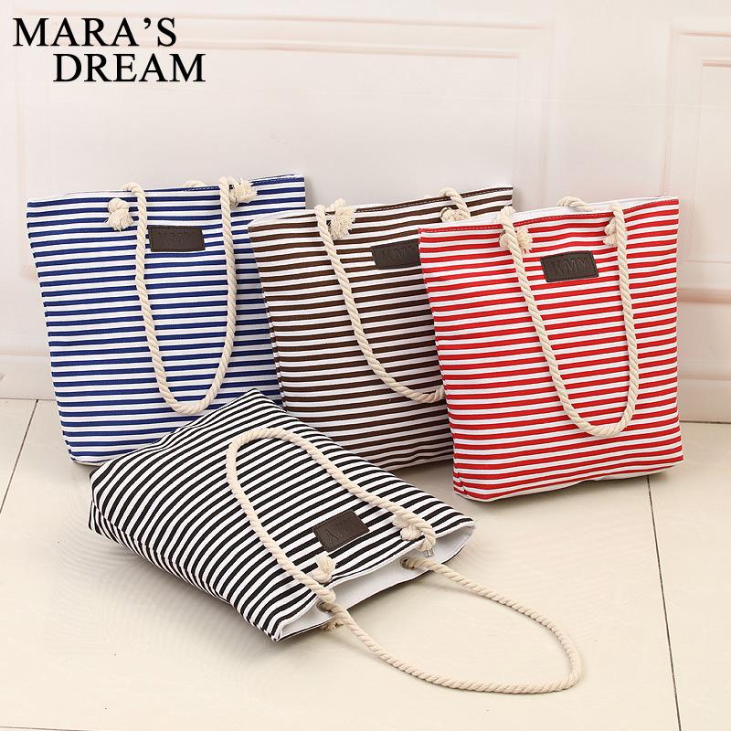 Canvas Stripe Women Zipper Handbag