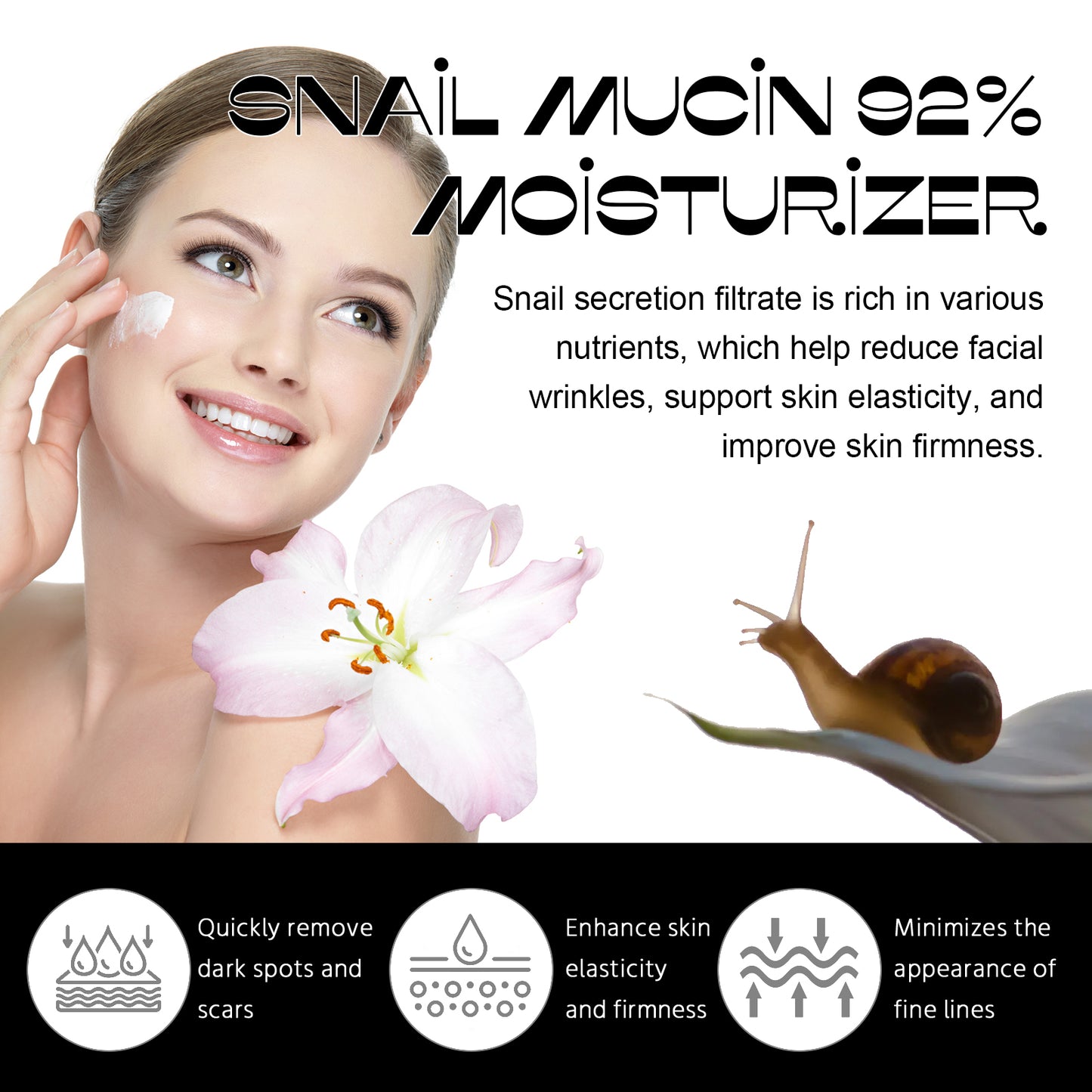 Snail Mucin 92% Moisturizer, Moisturizing And Smoothing Facial Wrinkles Firming And Elastic Skin Care Cream