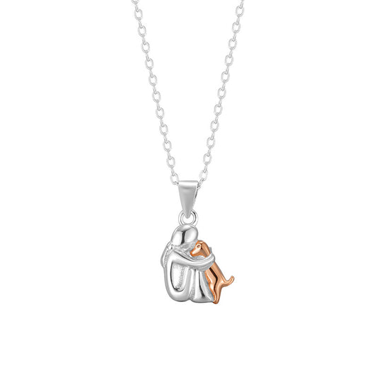 S925 sterling silver little girl and dog embrace necklace for women