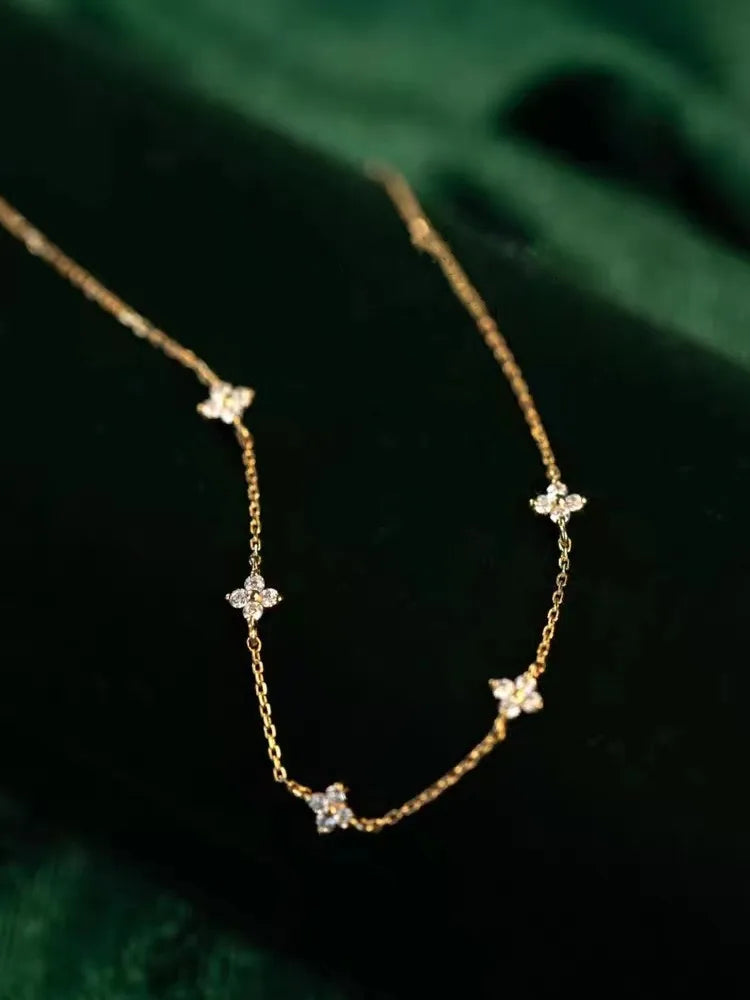 925 Sterling Silver Five Small Flower Clear Zircon Bracelet Simple INS Gold Silver
