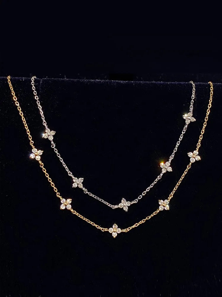 925 Sterling Silver Five Small Flower Clear Zircon Bracelet Simple INS Gold Silver