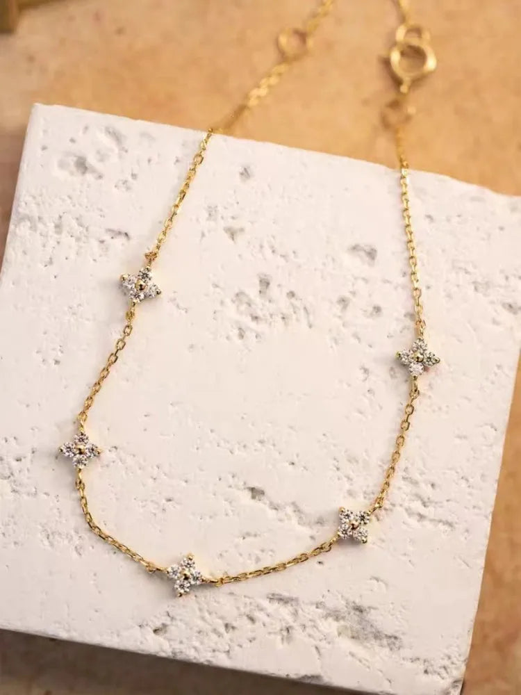 925 Sterling Silver Five Small Flower Clear Zircon Bracelet Simple INS Gold Silver