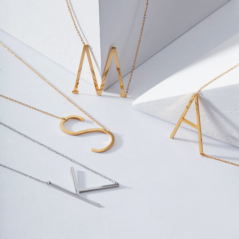 Letter necklace 24K gold-plated stainless steel jewelry