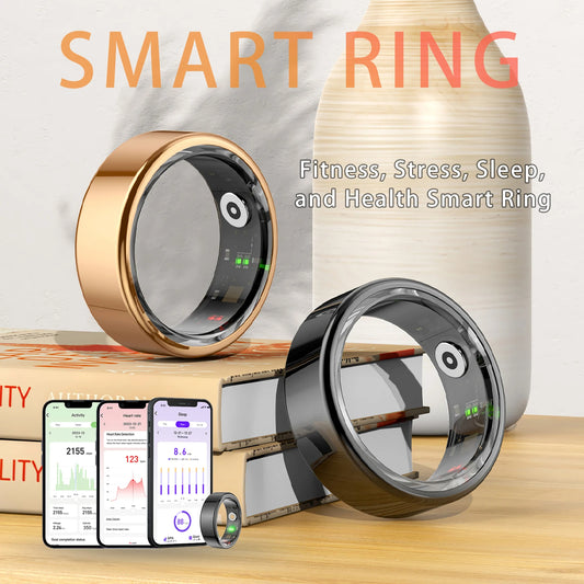 Smart Ring Blood Pressure Sleep Monitoring Waterproof Sports Fitness Tracker Military Grades Titanium Steel