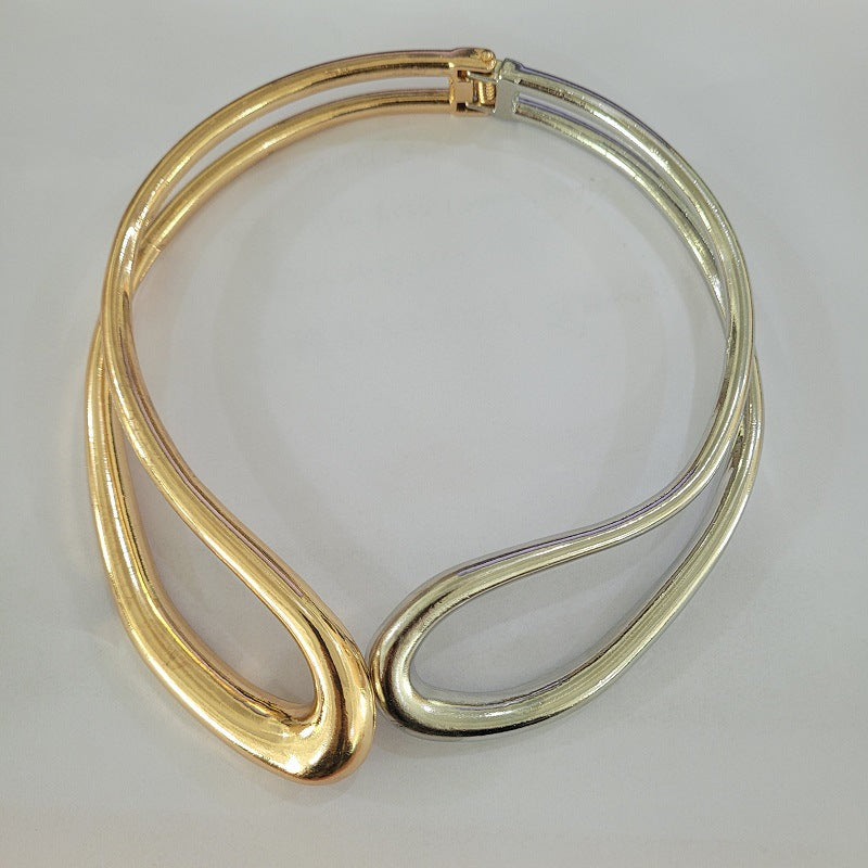 Exaggerated alloy twisted double-layer collar, sweet and cool style, minimalist choker bracelet