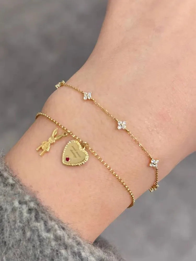 925 Sterling Silver Five Small Flower Clear Zircon Bracelet Simple INS Gold Silver